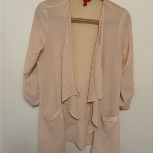 GUESS Los Angeles Drape Front Cardigan XS Peach Beige Roll Tab Sleeve Open Front